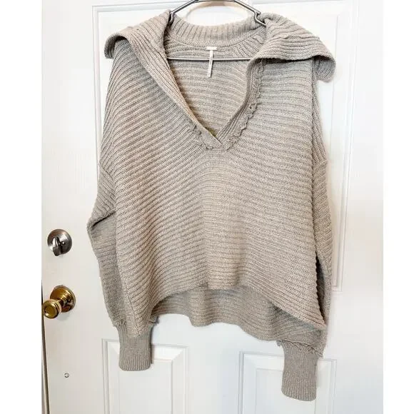 Free People Marlie Oversized Pullover Sweater Rib Knit Beige Women's Size Small - Picture 2 of 6